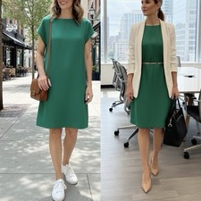 Theory Size 12 Kelly Green Cap Sleeve Shift Dress Preppy Classic Minimal