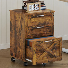 Rustic 3-Drawer Rolling File Cabinet with Lock for Home Office Storage