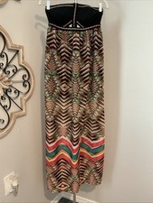 Love Fire Shelf Strapless Black Multi Festival Maxi Dress Sz S