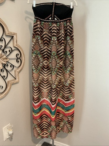 Love Fire Shelf Strapless Black Multi Festival Maxi Dress Sz S