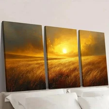 3pcs Sunset Grassland Canvas Art EI Wall Art Canvas Framed 50x70cm