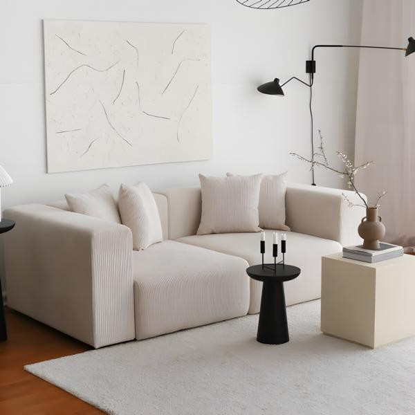 Zweisitzer Sofa 2 Sitzer Couch Polstersofa Beige Stoffsofa Moderne-image