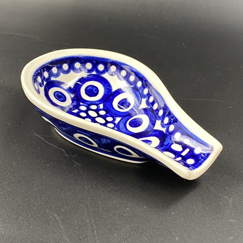 Boleslawiec Polish Pottery Ceramic SPOON REST Peacock Eye Circle Dots Pattern