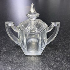VINTAGE GLASS SUGAR BOWL WITH LID twin handles 4”