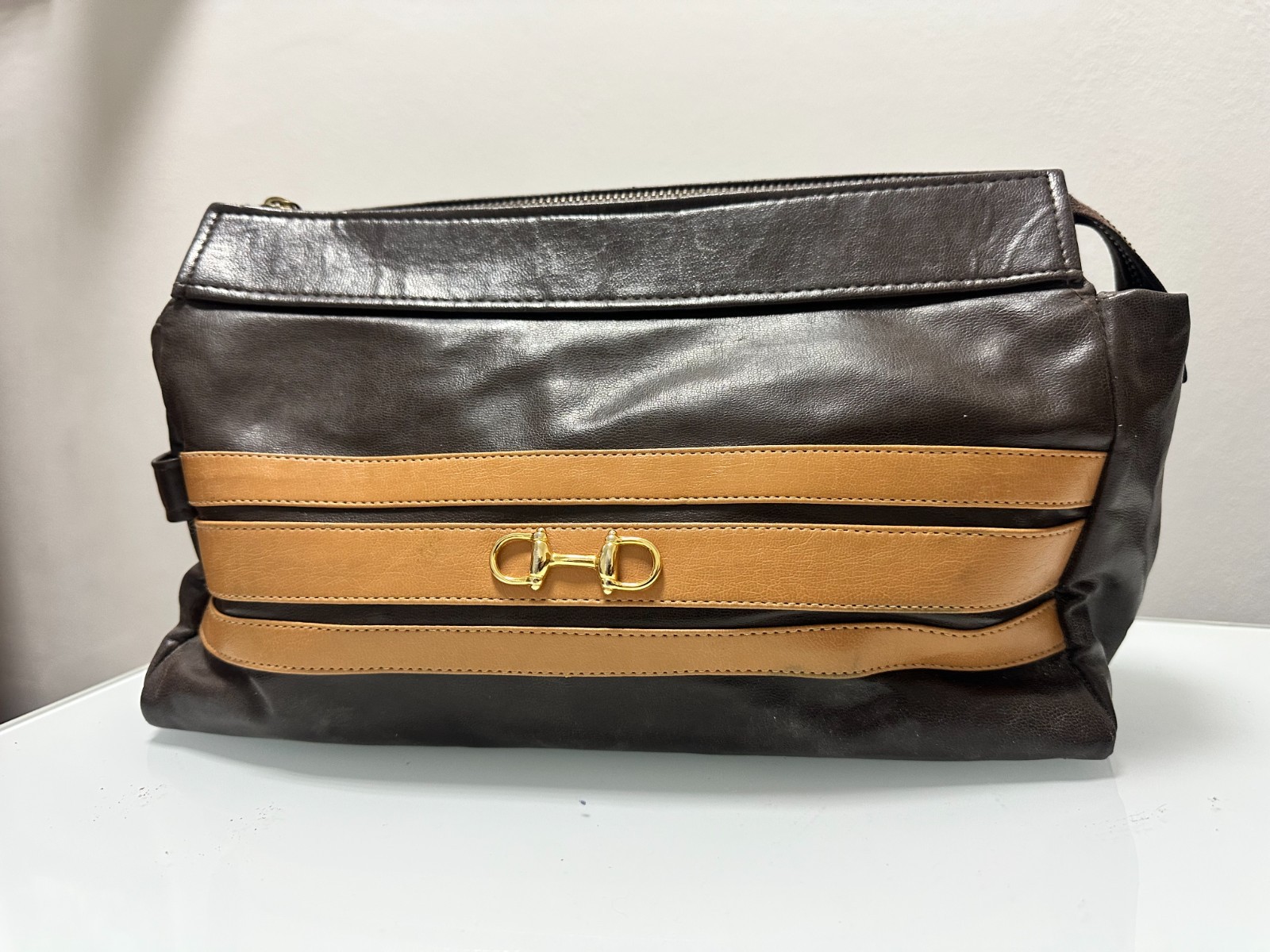Gucci Vintage Beauty Case/Clutch in pelle con morsetto