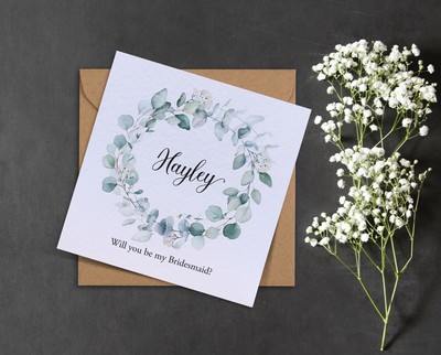 EUKALYPTUS Grün Laub weiße Blumen Kranz rustikal Hochzeit Brautjungfernkarte