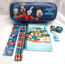 Mickey Mouse Friends Blue Pencil Case Pouch  8pc Stationary Set Combo-Brand New