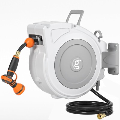Giraffe Tools Retractable Garden Hose Reel 65'x1/2'' Water Hose Reel Wall-Mounted