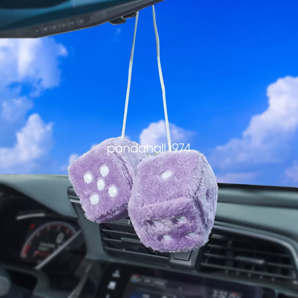 1 Pair Auto Purple Fuzzy Dice Front Car Plush Hanging Rearview Mirror  Decors