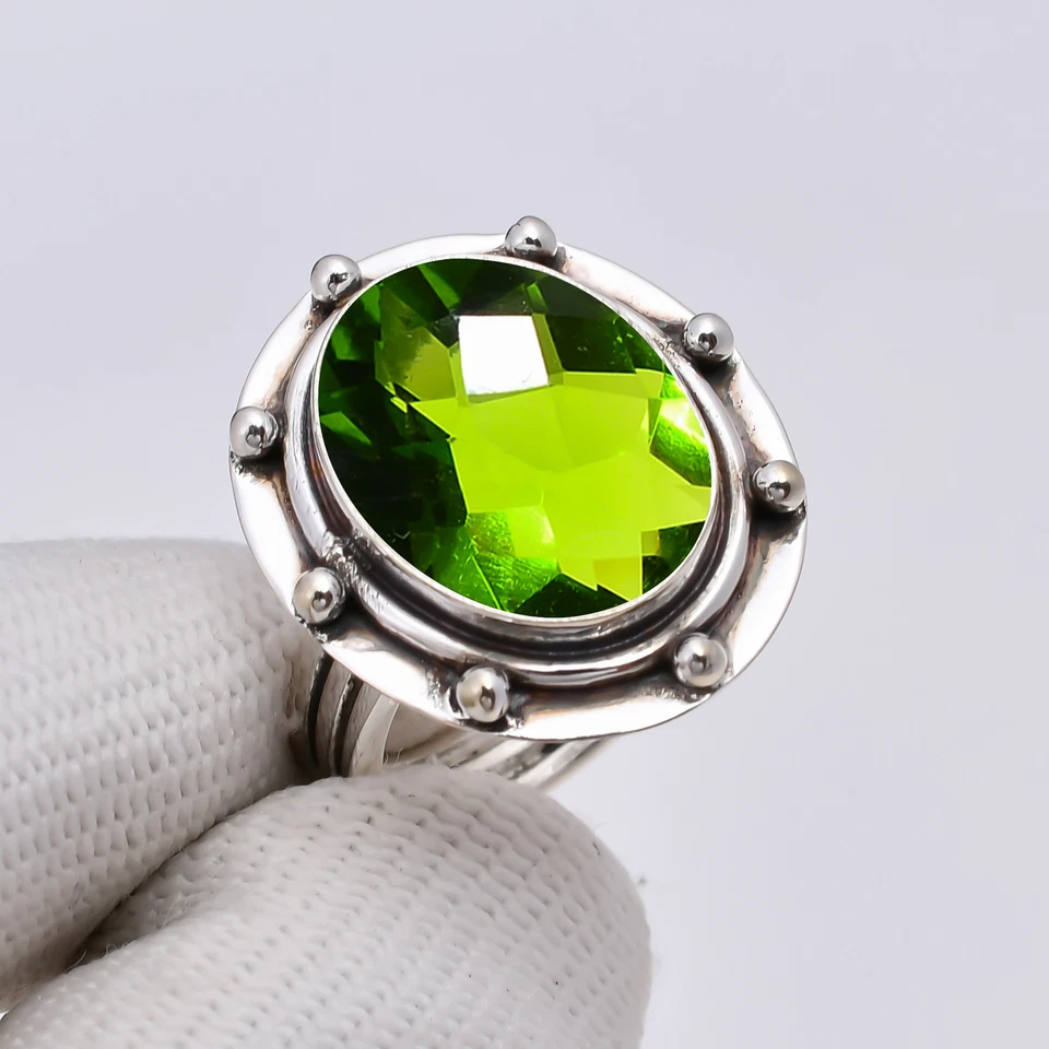 Anillo elegante de plata esterlina 925 maciza con piedras preciosas de peridoto joyería V4922 Foto 2 de 4