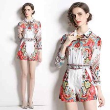 tailleur completo donna stampa raso rosso pantaloni corti camicia GIPSY 28969