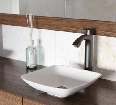 New Vigo VG04009 White Hyacinth 13-3/4'' Matte Stone Square Vessel Bath Sink