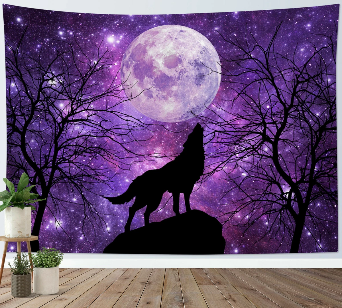 Full Moon Wolf Tapestry Purple Starry Sky Wall Hanging for Living Room  Bedroom | eBay