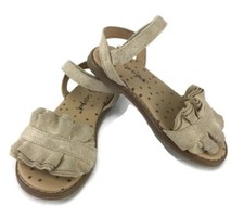Cat Jack Gold Ruffle Sandals Toddler Girls Size 8 Hook Loop Beige Flats