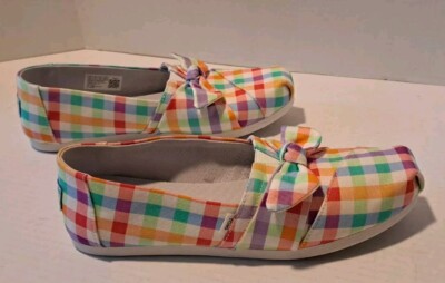 Toms 8.5 Womans Slip On Shoe Plaid Easter Coastal Cloudbound Sole Pink Purple...