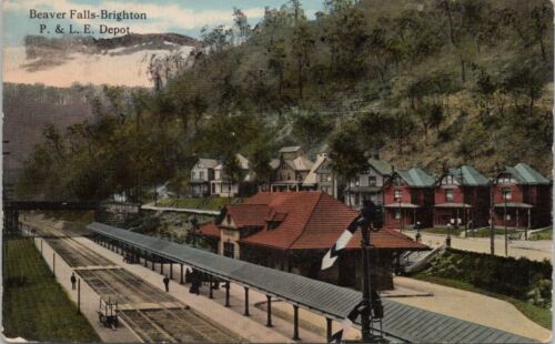 Lithograph * Beaver Falls-Brighton PA Railroad Depot Scene 1914 - Picture 1 of 2