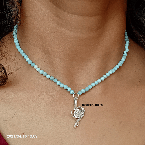 AAA Faceted Larimar Rondelle Pendant Gemstone Jewelry Necklace Gift Her - Picture 5 of 5