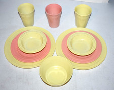 Vintage Hazel Atlas Children's Moderntone Dish Set Milk Glass Ten Yellow  Peach