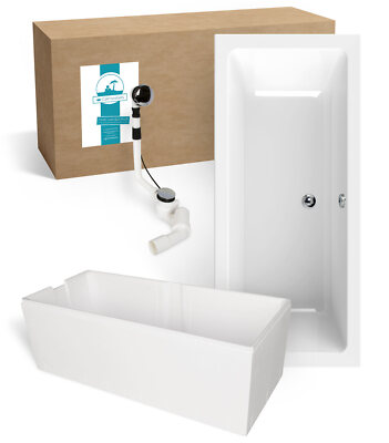Badewanne Komplettset 170x75 cm Körperformbadewanne Wannenträger Ablaufgarnitur