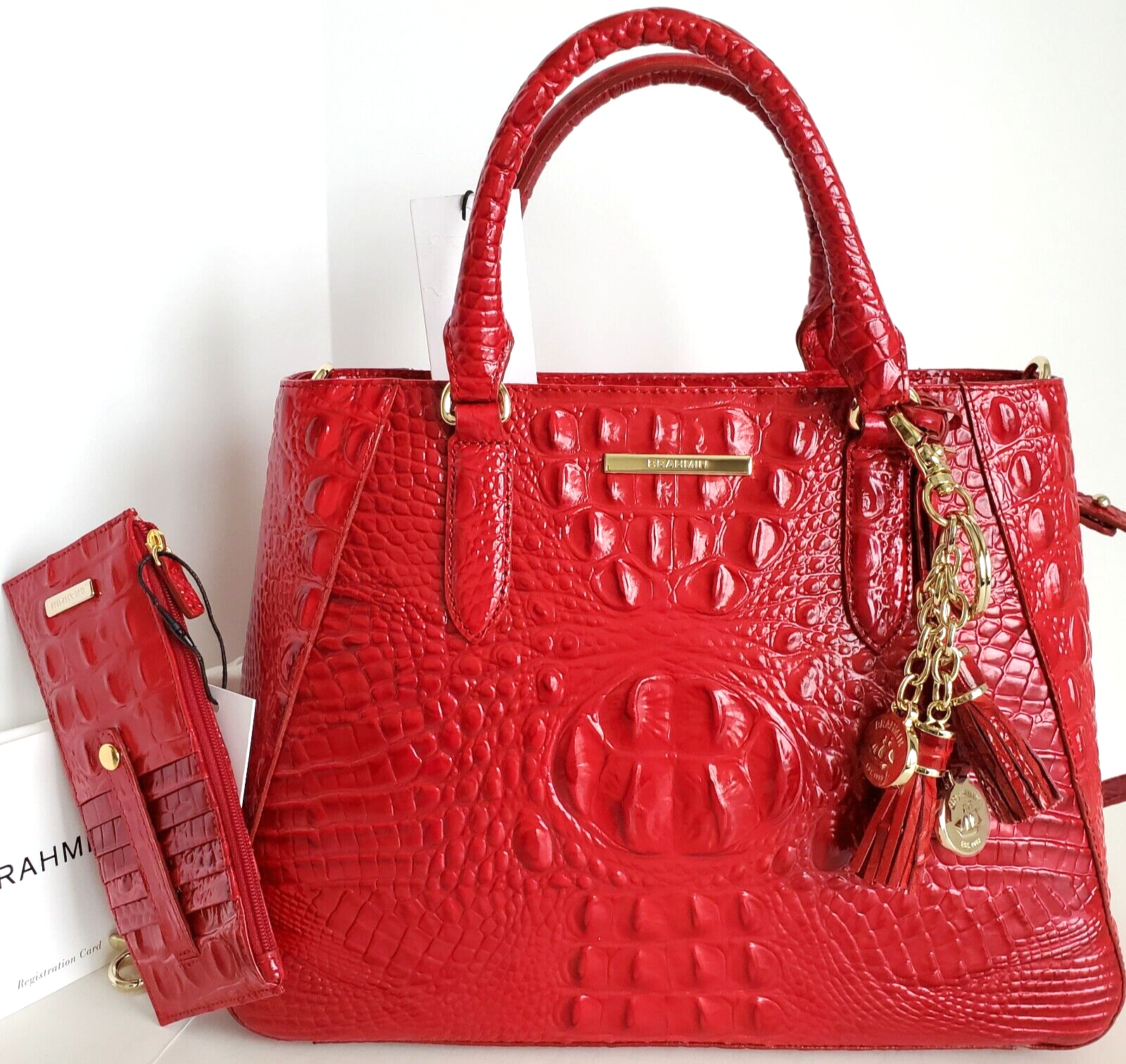 🌹Brahmin Small Irene Satchel Ember Red Leather Crossbody Bag+Wallet+Tassel NWT