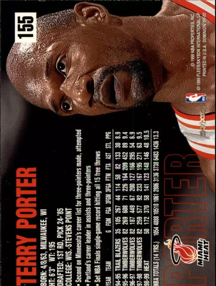 1999-00 SkyBox Dominion San Antonio Spurs Basketball Card #155 Terry Porter - Image 2 of 2