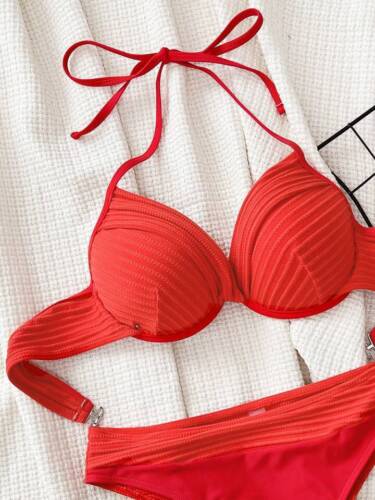 Swimsuit 2025 Solid Color Sexy Bikini Women's Split Swimsuit Beach Bikini - Picture 10 of 22