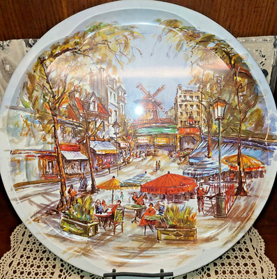 Vtg Daher Decorated Ware England Tin Tray Paris France Cafe Moulin Rouge 1971