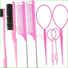 Pink 8Pcs Hair Brush Set - Teasing Brush, Edge Brush & Hair Styling Tools
