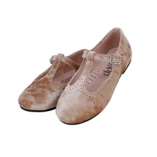 Mary Jane T-strap Crushed Velvet Dress Shoes Taupe Girls Kids Size 21