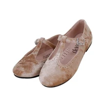 Mary Jane T-strap Crushed Velvet Dress Shoes Taupe  Girls Kids Size 21