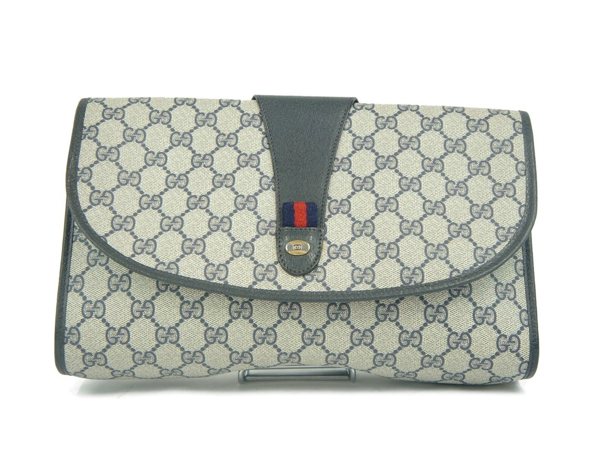 GUCCI Vintage Sherry Line Navy Blue Monogram Tote