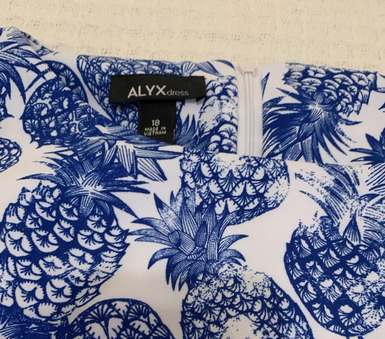 Abito Alyx donna 18 blu senza maniche stampa ananas scollo barca elasticizzato zip cambio