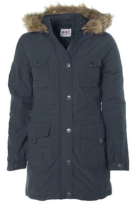Flashlights Damen Parka mit Kapuze mit Kunstfell Mantel Rauchblau 38 X0225
