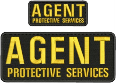 AGENT PROTECTIVE SERVICES EMB PATCH 4X10 AND 2X5 HOOK ON BACK GOLD ON BLACK