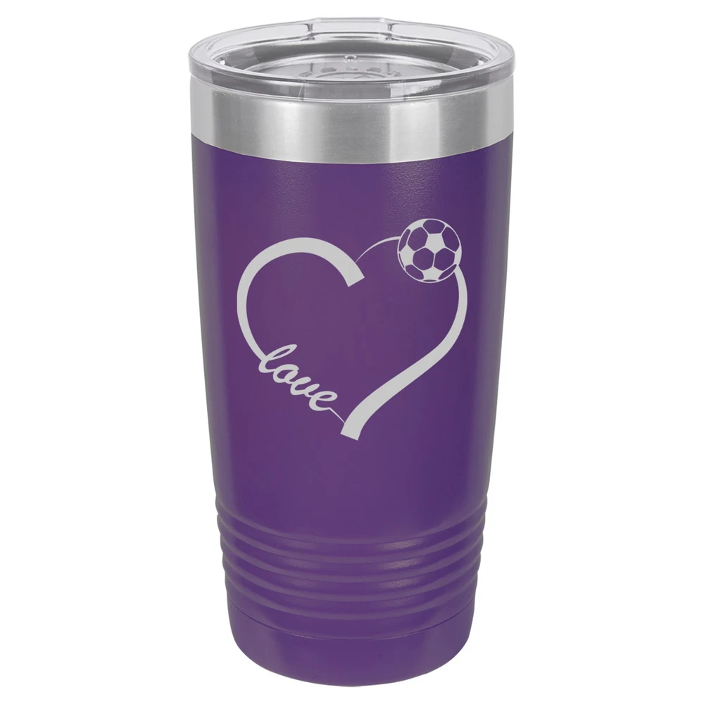 Tumbler 20oz 30oz Travel Mug Cup Insulated Stainless Steel Love Heart Soccer