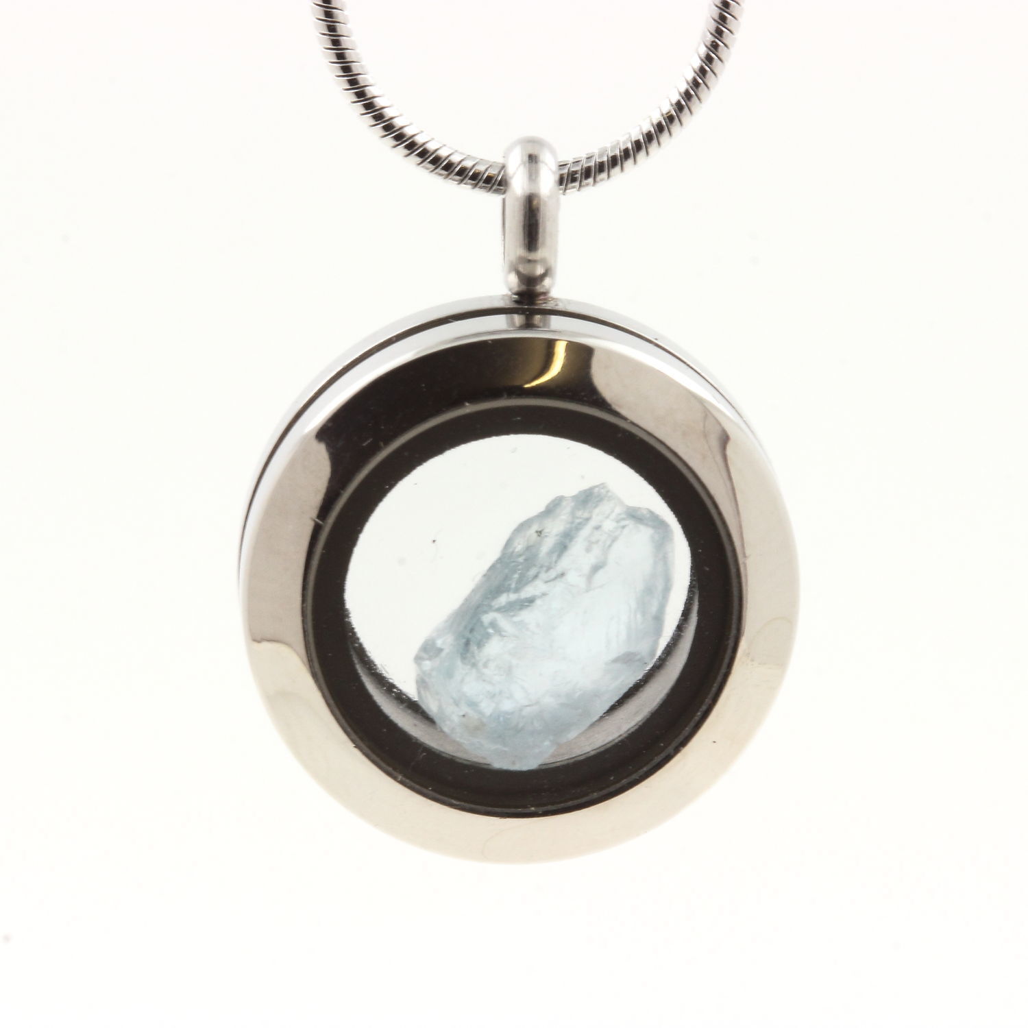 Collier Aigue-Marine brute médaillon argenté 25 mm idée cadeau
