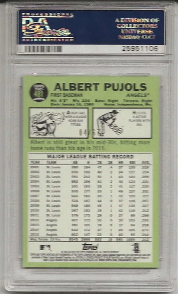 2016 TOPPS HERITGE CHRME #46 ALBERT PUJOLS, PSA 10 GEM MT, BLACK REFRACTR, POP 2 - Image 2 of 2