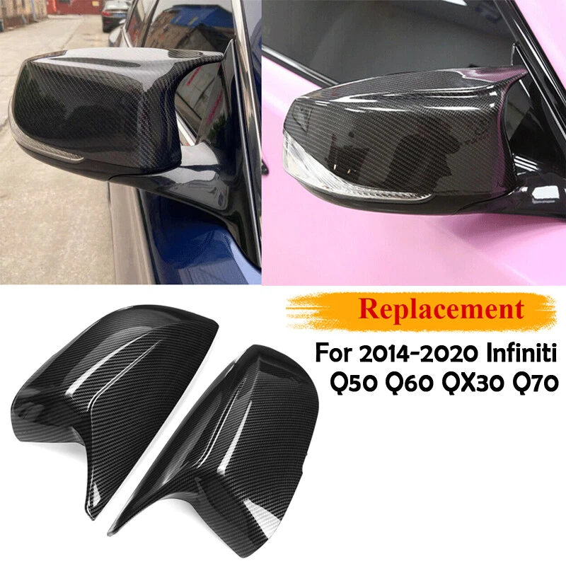 Tapas de cubierta de espejo retrovisor lateral negro de fibra de carbono para Infiniti Q50 Q60 QX30 Q70 2014-21 Foto 2 de 4