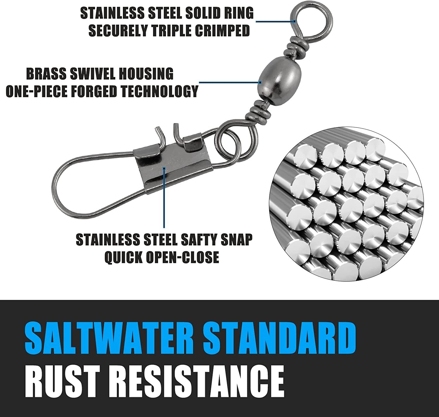 30pcs/50pcs Black Fishing Snap Swivels Barrel Swivel with Safty