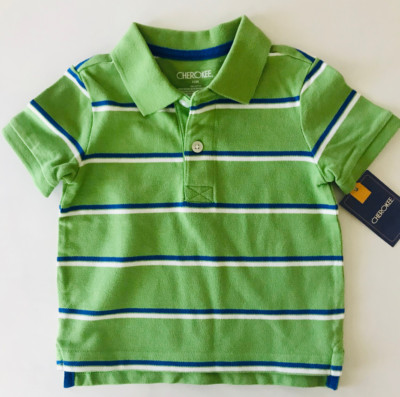 THE CHILDREN/'S PLACE BOY GREEN STRIPE L//S COTTON POLO SHIRT TOP 9-12M 12-18M