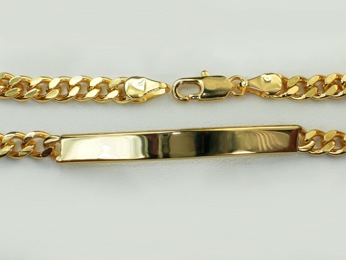Unisex Slim Classic Tight Curb Link Chain 18k Gold Layered ID Bracelet 5mm x 8" - Picture 2 of 8