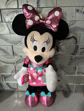 Disney Minnie Mouse Plush Toy Pink Polka Dot Dress Bow Interactive talks  sing