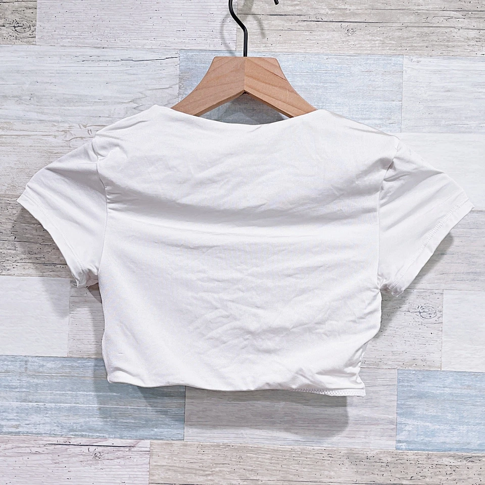 Top de bikini blanco para mujer ASOS manga gorra de natación torcida delantera EE. UU. 2 UK 6 Foto 2 de 4