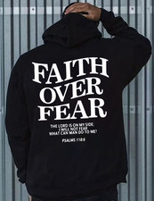 Men's Christian Faith Hoodie - "Faith Over Fear" Back Printed Hooded Sweatshirt