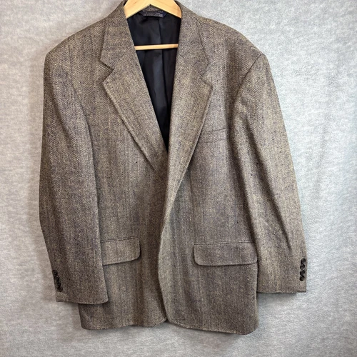 Lands End Vintage Tweed Jacket 44R Brown Herringbone Blazer 100% Silk Sport Coat - Picture 5 of 22