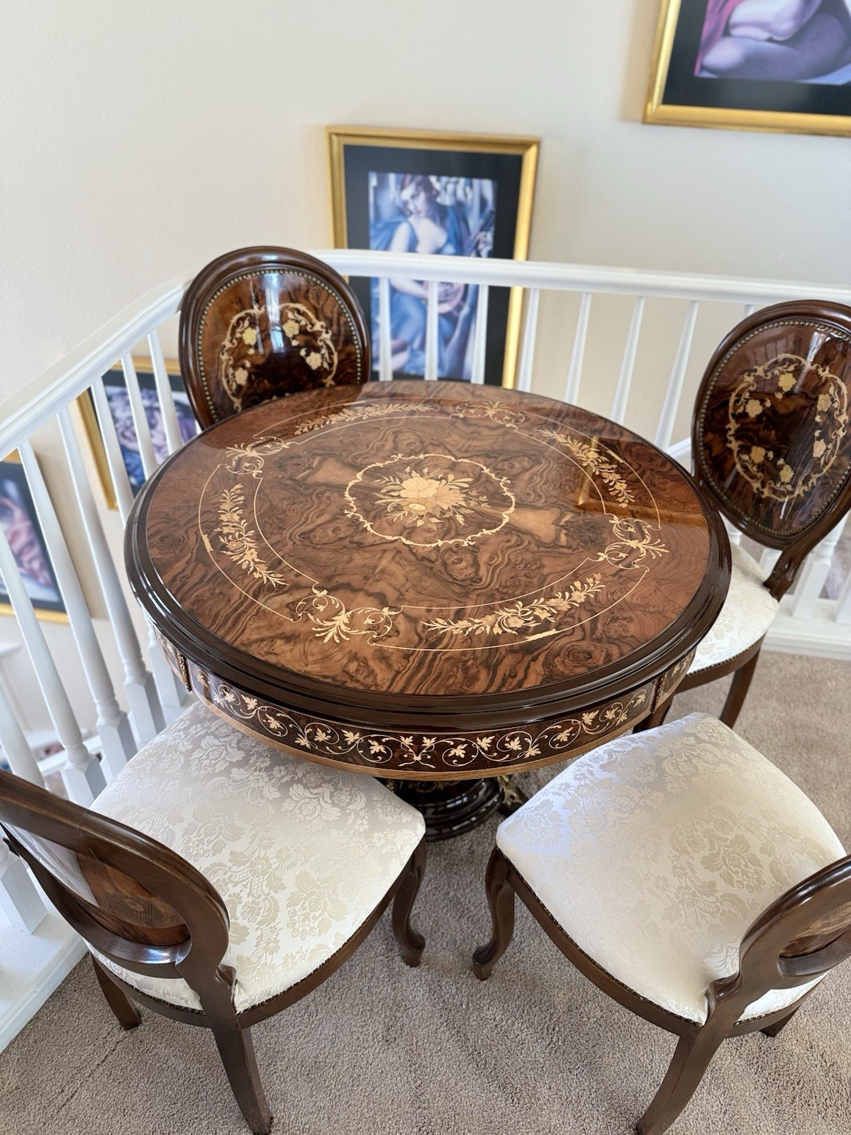 ROUND SIENA ITALY MADE WOOD INLAID GAME ROOM TABLE INCLUDES 