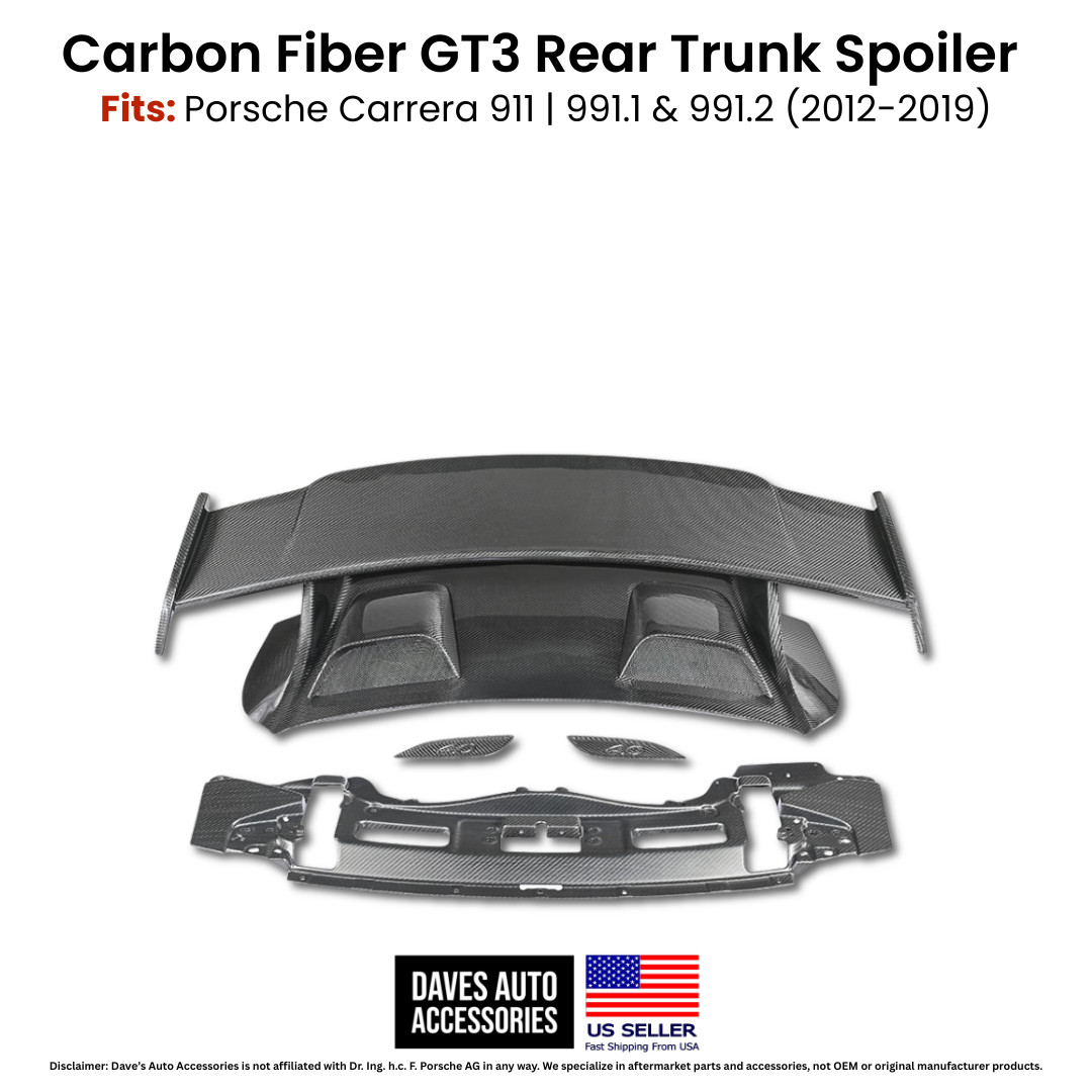 Dry Carbon - Porsche Carrera GT3 Style Rear Trunk Spoiler - Fits Carrera 991 911