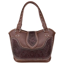 Montana West Concealed Carry Western Tooled Leather Purse - Coffee