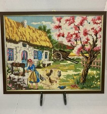 Vintage Royal Paris Le Puits Fleuri Needlepoint Tapestry  The Flowered Well  