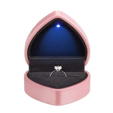 Heart Shaped Ring Gift Box with LED Light Velvet Earrings Jewelry Case with L...